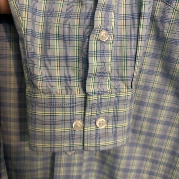 George Mens Sz XL 46-48 Long Sleeve Plaid Woven Blue White Green Button Down - Picture 5 of 8